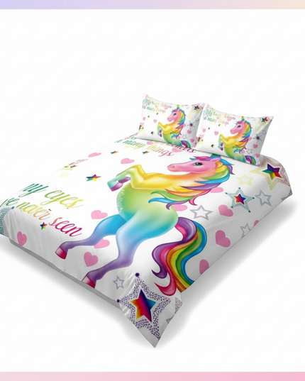 rainbow heart rearing unicorn bedding - white-bg