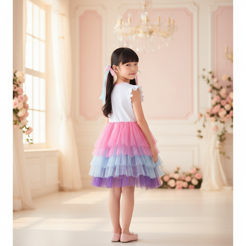 rainbow layered unicorn dress - back