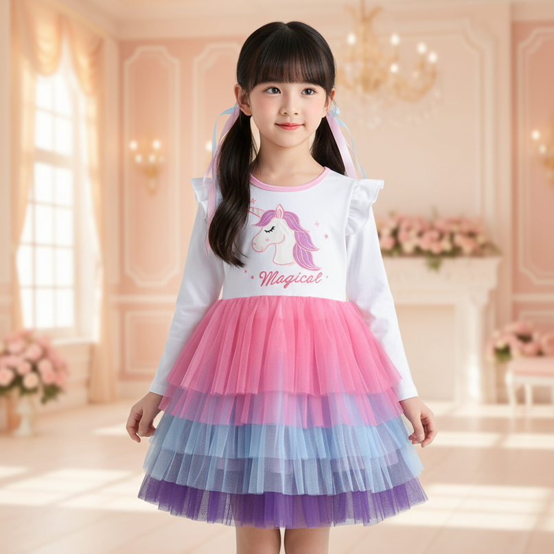 rainbow layered unicorn dress - detail