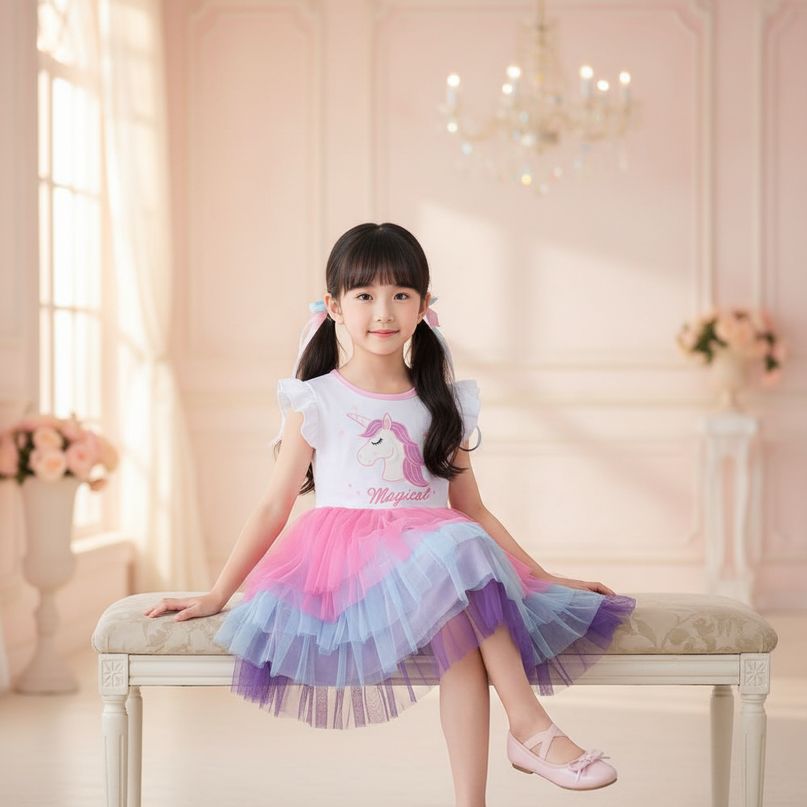 rainbow layered unicorn dress - sitting