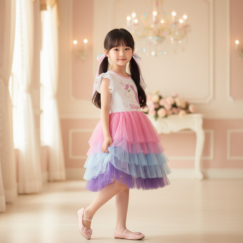 rainbow layered unicorn dress - three-quarter