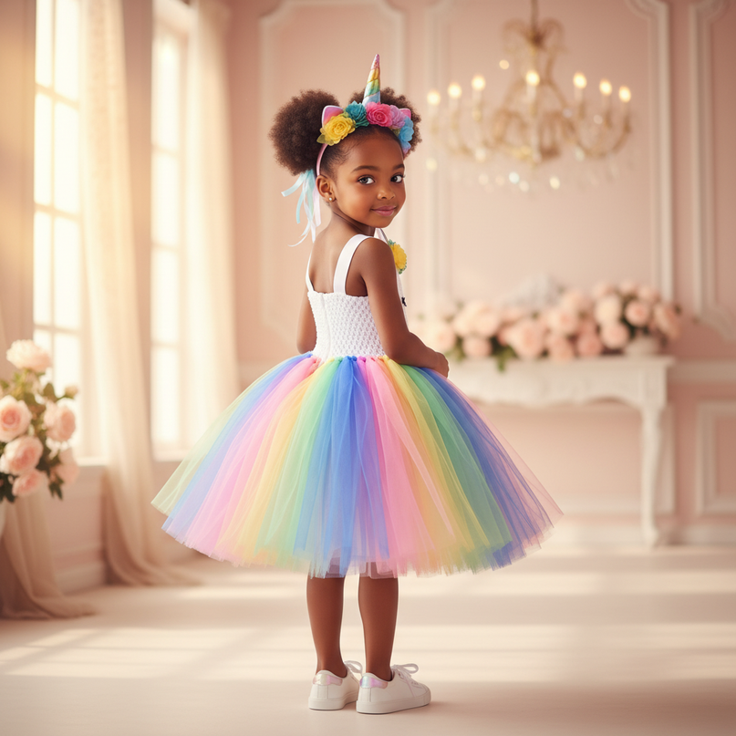 rainbow led unicorn tutu dress - back