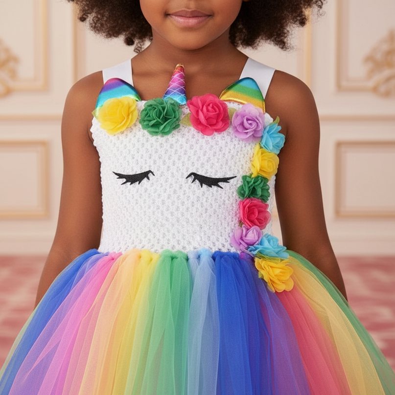 rainbow led unicorn tutu dress - detail