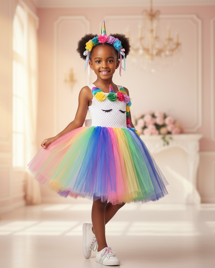 rainbow led unicorn tutu dress - front
