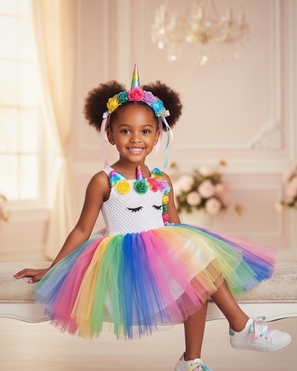 rainbow led unicorn tutu dress - sitting