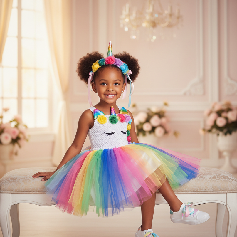 rainbow led unicorn tutu dress - sitting
