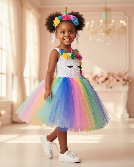 rainbow led unicorn tutu dress - three-quarter
