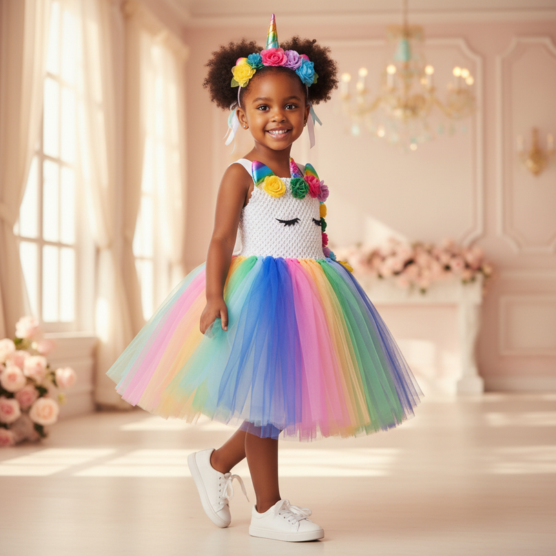 rainbow led unicorn tutu dress - three-quarter
