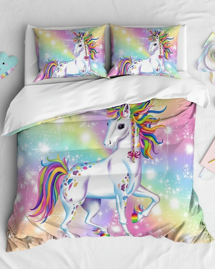 rainbow mama baby unicorn bedding - flat-lay