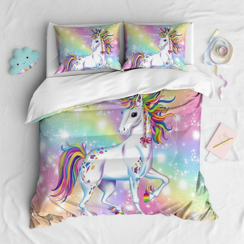 rainbow mama baby unicorn bedding - flat-lay