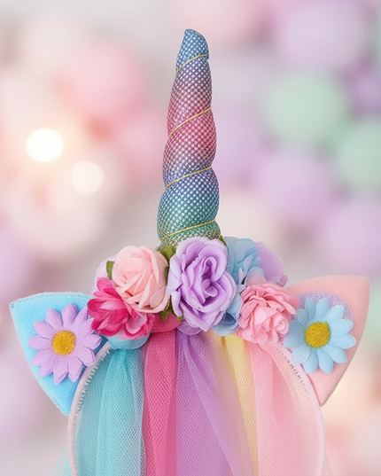 rainbow mesh unicorn headband - detail