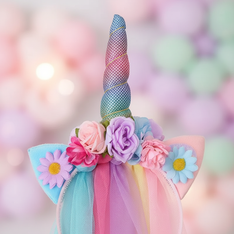 rainbow mesh unicorn headband - detail