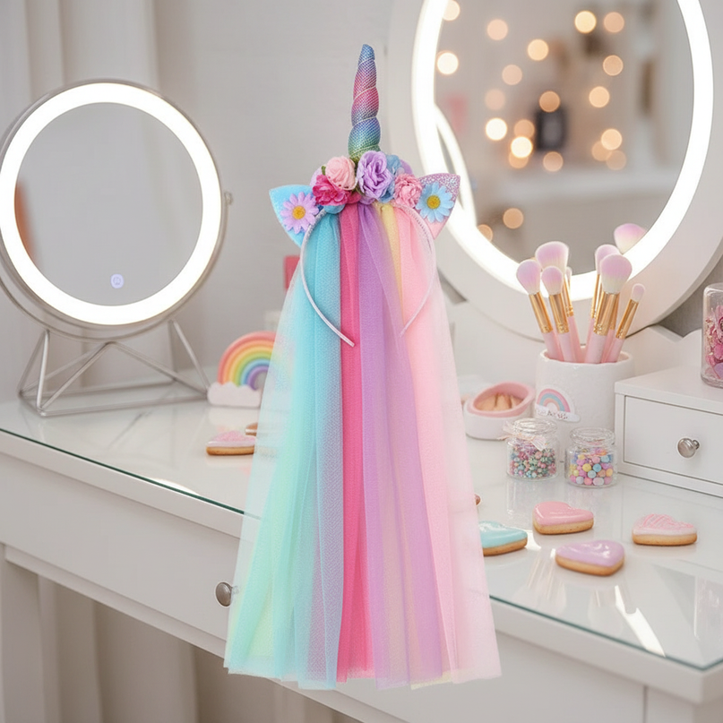 rainbow mesh unicorn headband - lifestyle