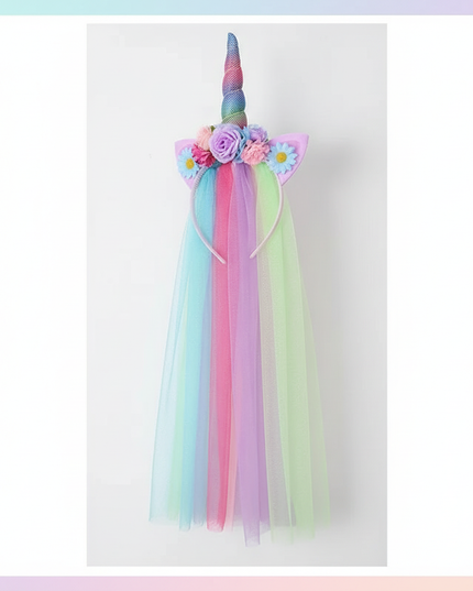 rainbow mesh unicorn headband - white-bg