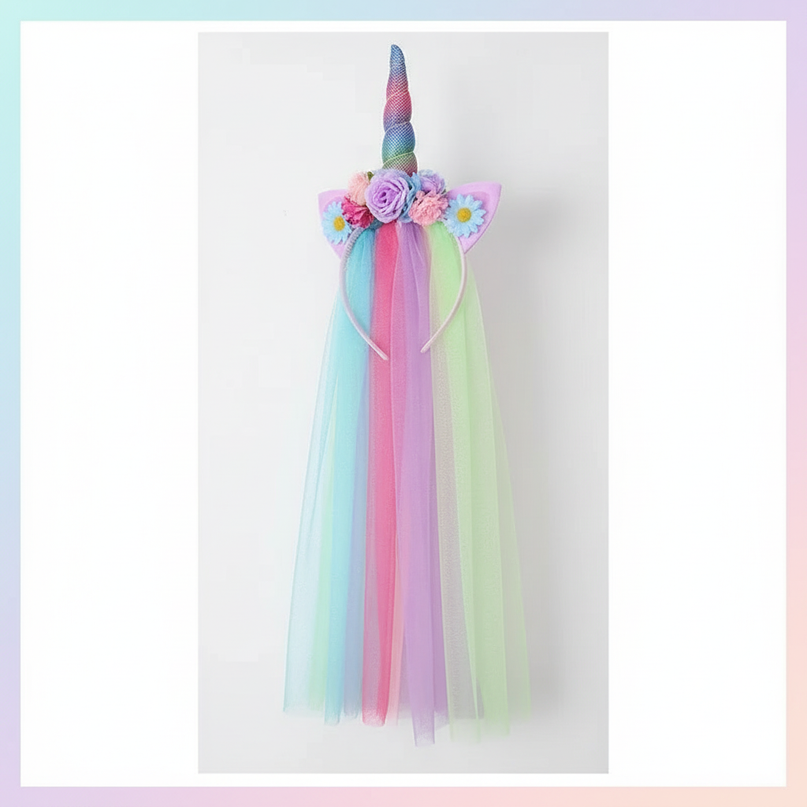 rainbow mesh unicorn headband - white-bg