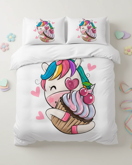 rainbow owl friends unicorn bedding - flat-lay