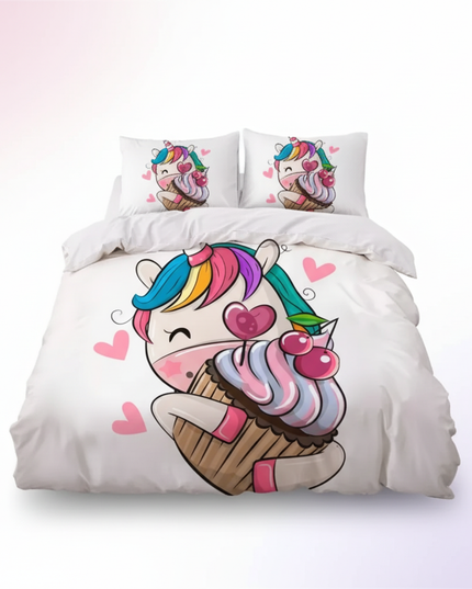 rainbow owl friends unicorn bedding - white-bg