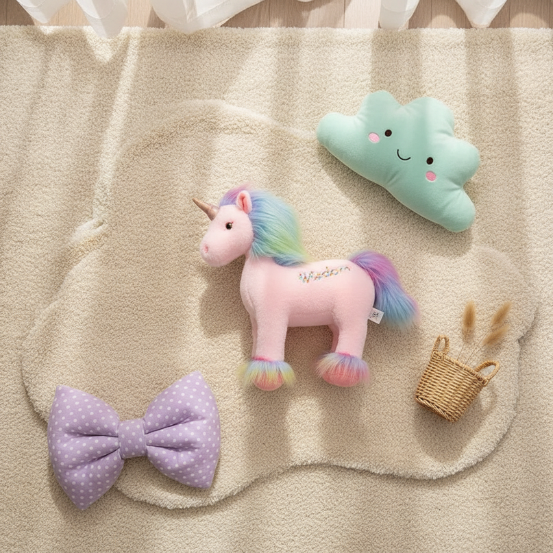 rainbow plush unicorn - flat-lay