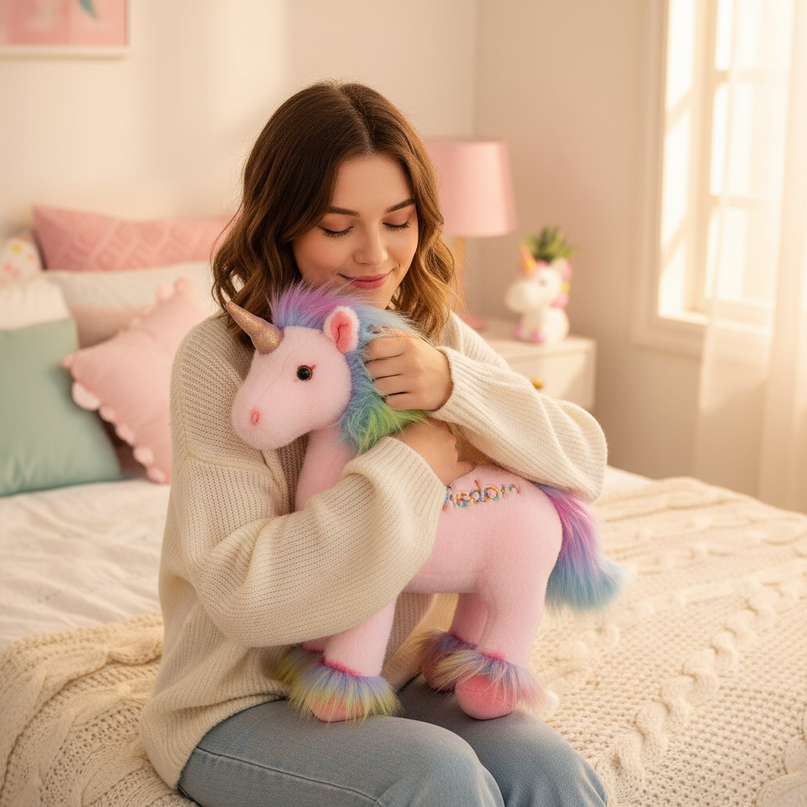 rainbow plush unicorn - in-use