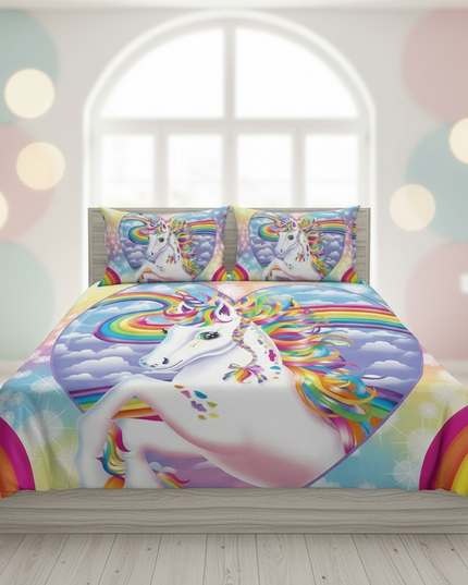 rainbow portrait sparkle unicorn bedding - lifestyle
