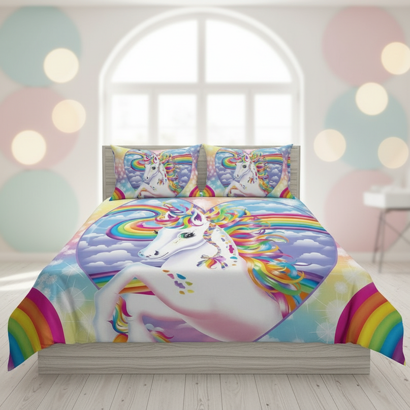 rainbow portrait sparkle unicorn bedding - lifestyle