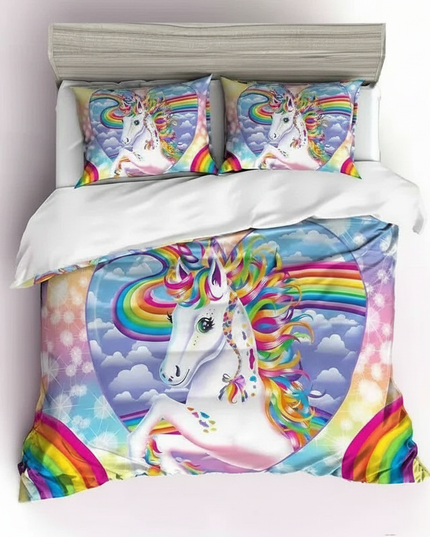 rainbow portrait sparkle unicorn bedding - white-bg