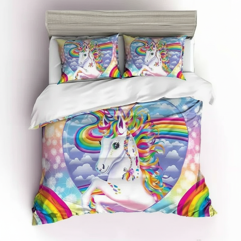 rainbow portrait sparkle unicorn bedding - white-bg
