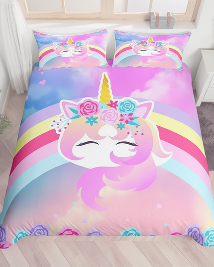 rainbow rose unicorn bedding - white-bg