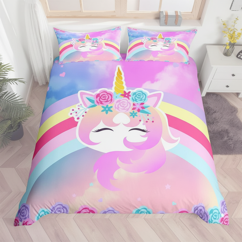 rainbow rose unicorn bedding - white-bg