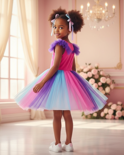 rainbow ruffled unicorn tutu dress - back