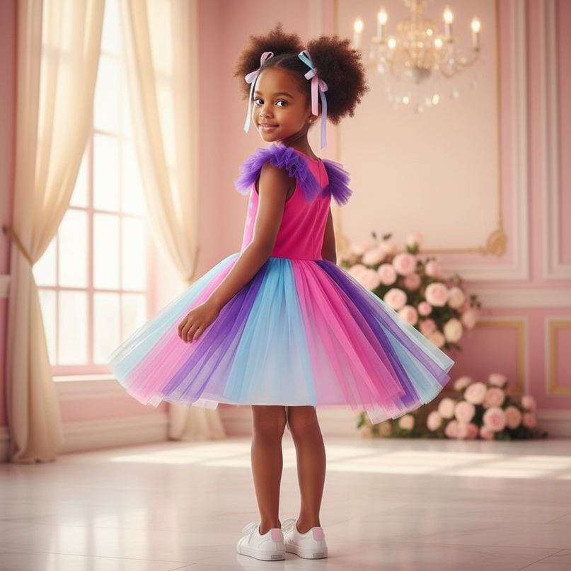 rainbow ruffled unicorn tutu dress - back