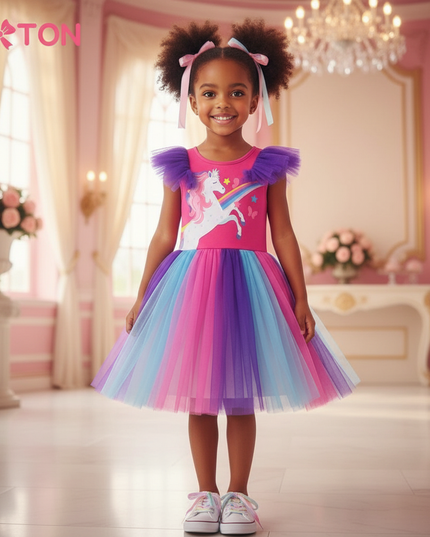 rainbow ruffled unicorn tutu dress - detail