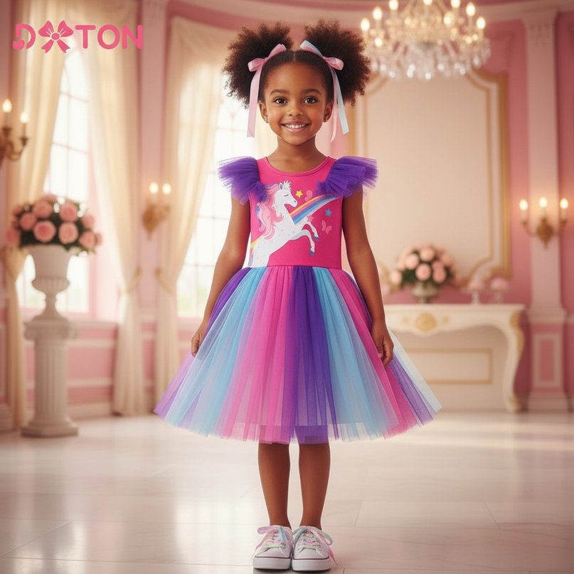 rainbow ruffled unicorn tutu dress - detail