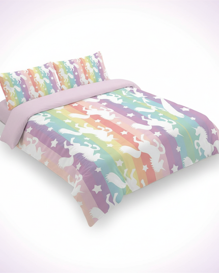 rainbow stripe silhouette unicorn bedding - white-bg