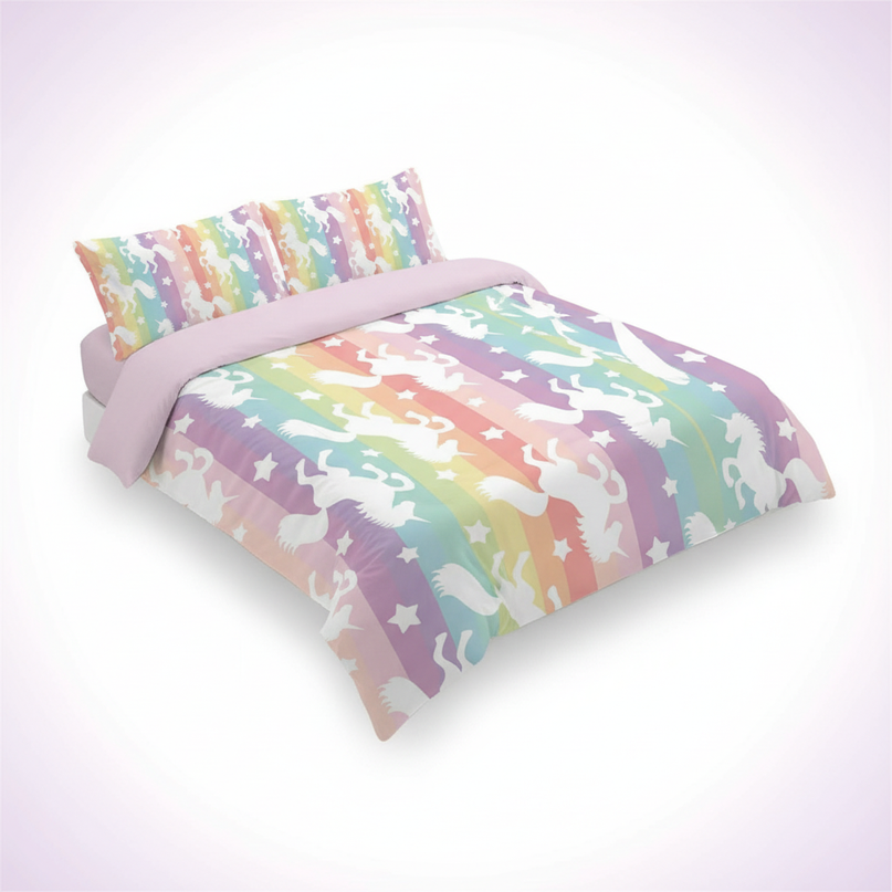 rainbow stripe silhouette unicorn bedding - white-bg