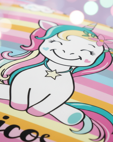 rainbow striped baby unicorn bedding - detail