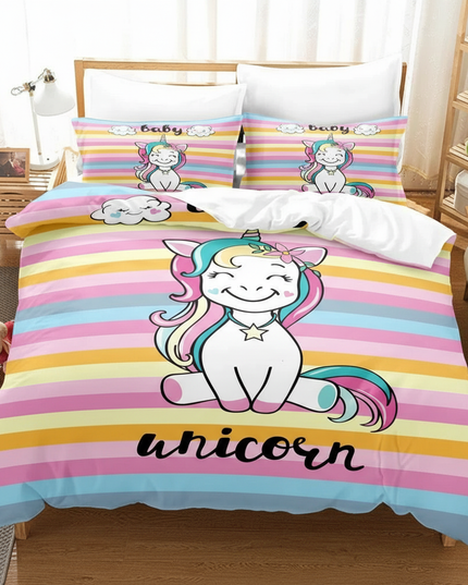 rainbow striped baby unicorn bedding - lifestyle