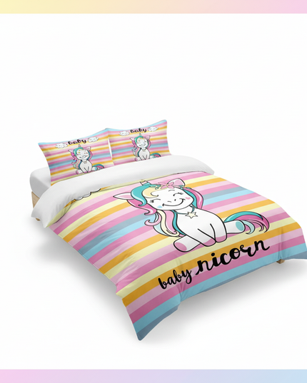 rainbow striped baby unicorn bedding - white-bg