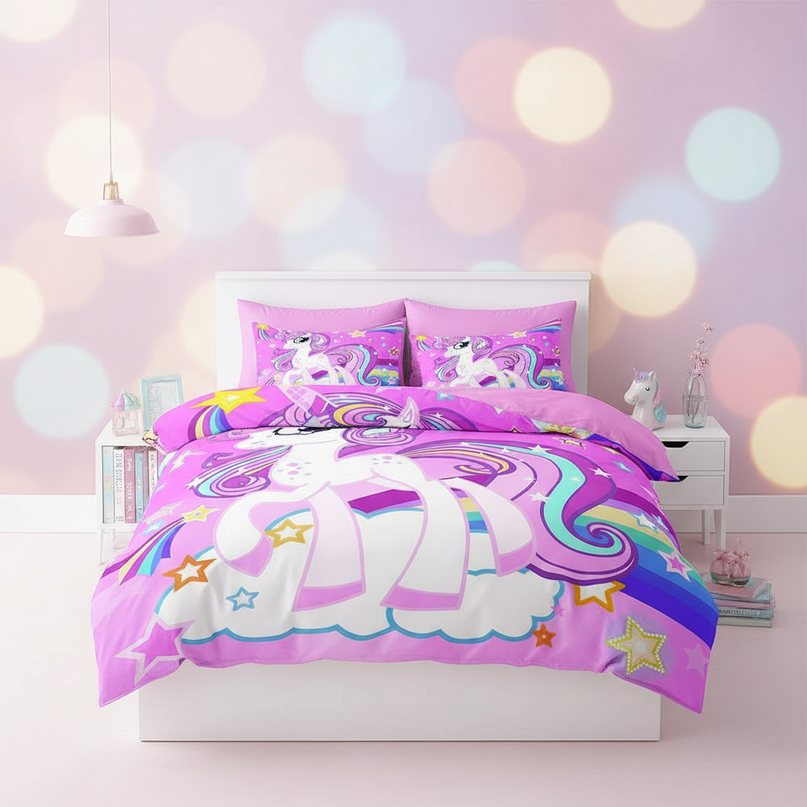 rainbow swirl unicorn bedding - lifestyle