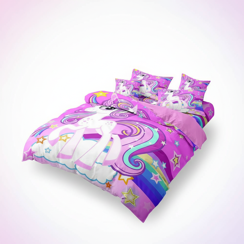 rainbow swirl unicorn bedding - white-bg