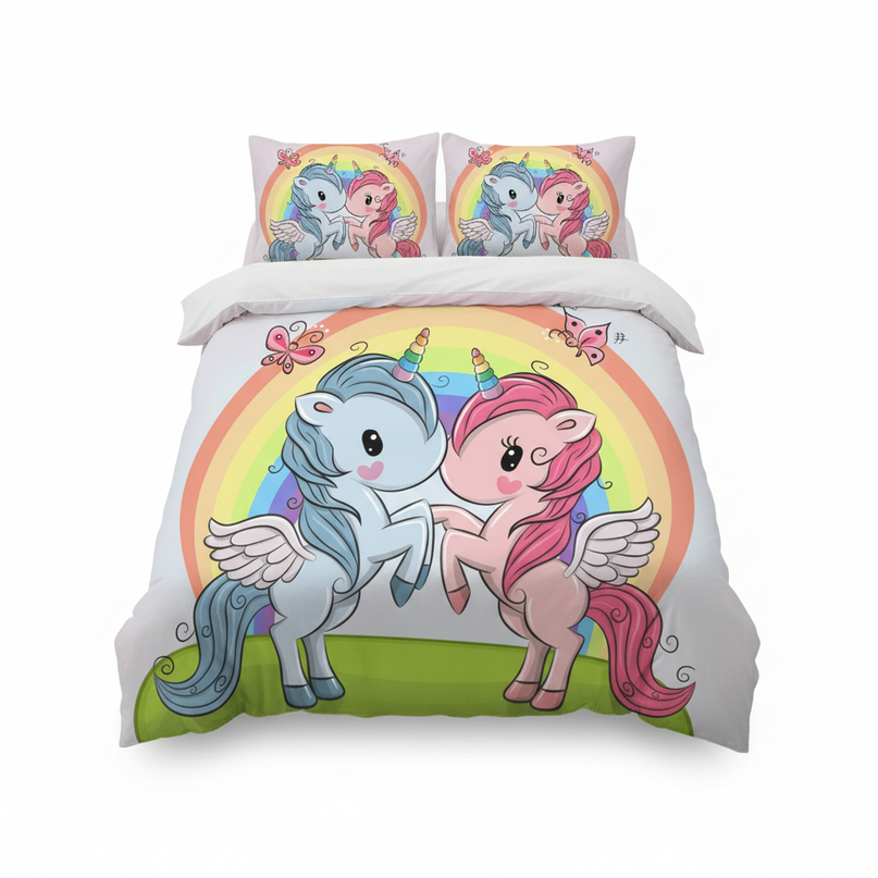 rainbow twin pegasus unicorn bedding - white-bg