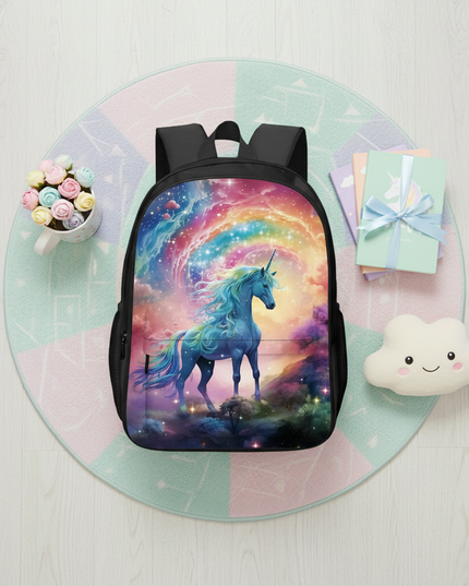rainbow unicorn backpack - flat-lay