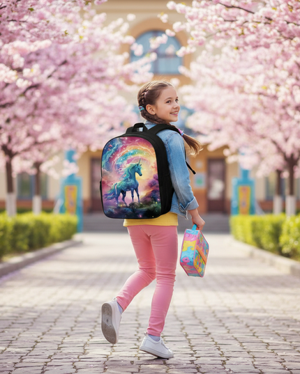 rainbow unicorn backpack - in-use