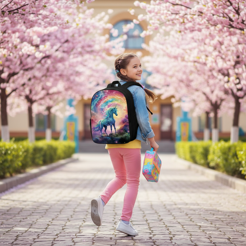 rainbow unicorn backpack - in-use
