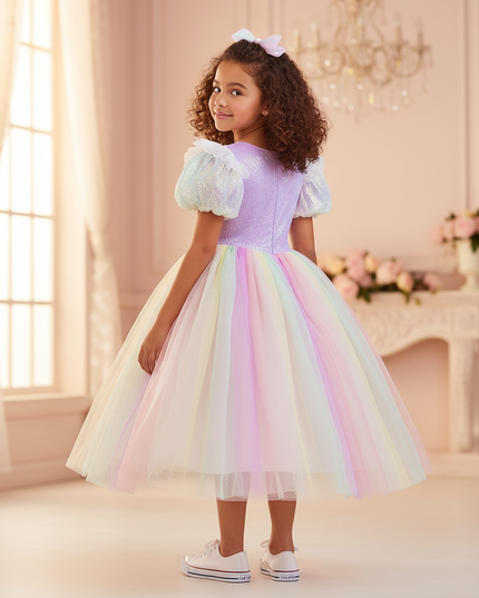 rainbow unicorn ball gown dress - back