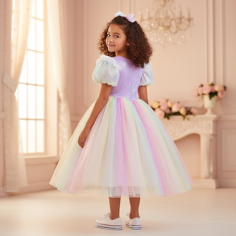 rainbow unicorn ball gown dress - back