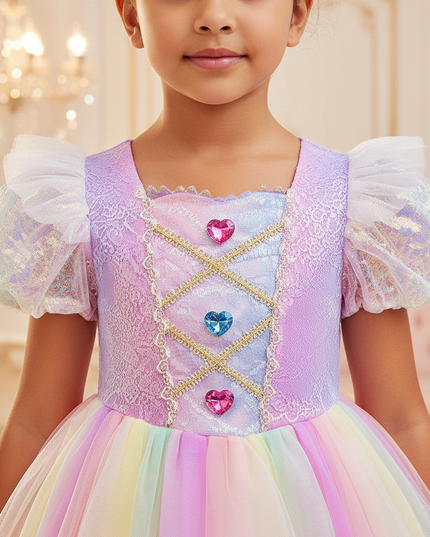 rainbow unicorn ball gown dress - detail