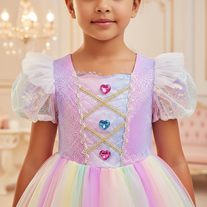 rainbow unicorn ball gown dress - detail
