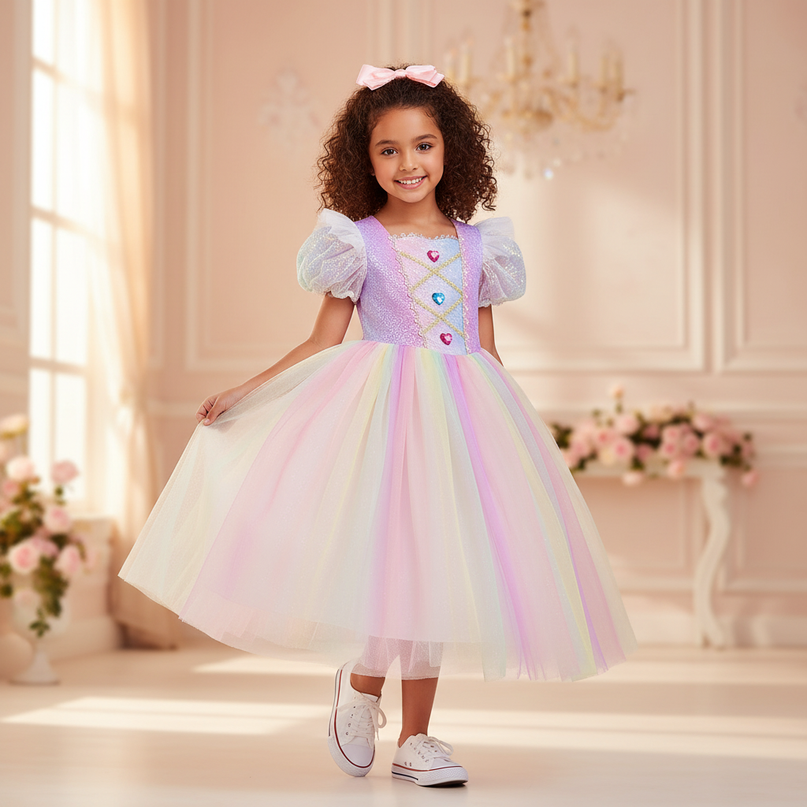 rainbow unicorn ball gown dress - front