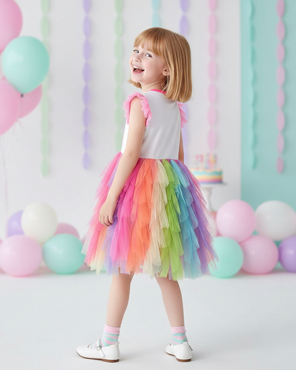 rainbow unicorn ball gown sleeveless dress - back